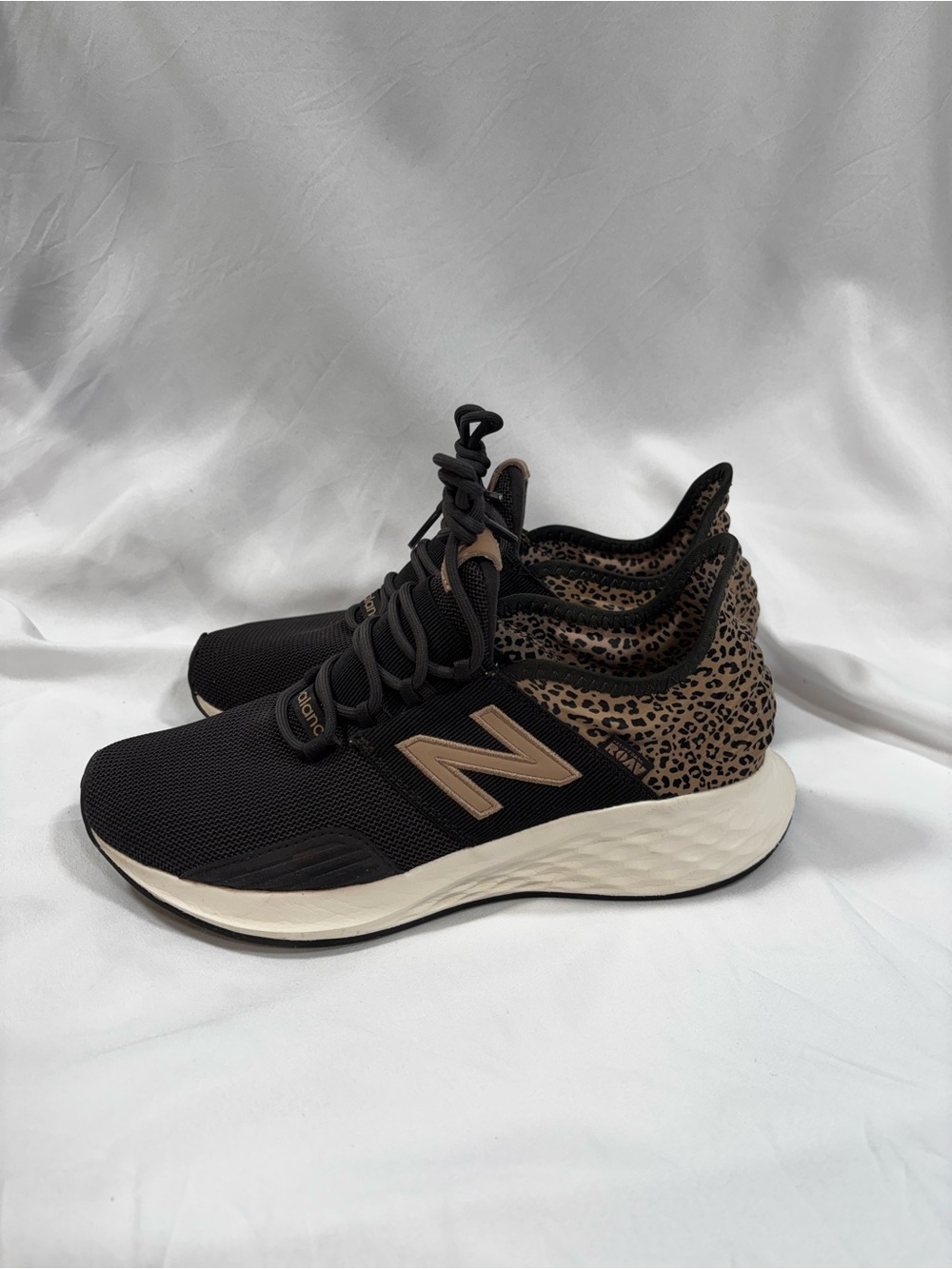 New Balance Women's Black Sneakers with Tan Leopard Trim